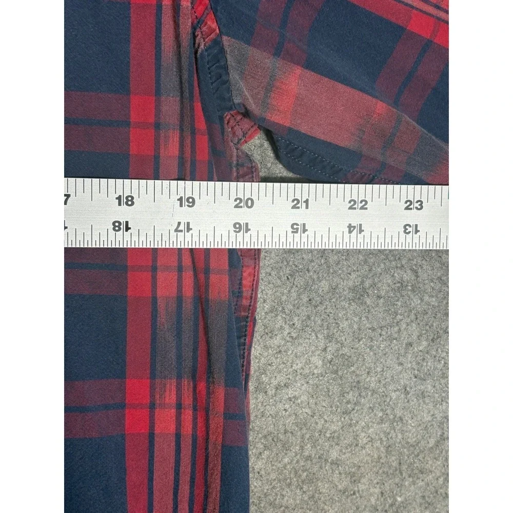 Banana Republic Camden‎ Fit Mens Large Red Navy Blue Plaid Cotton Button Down